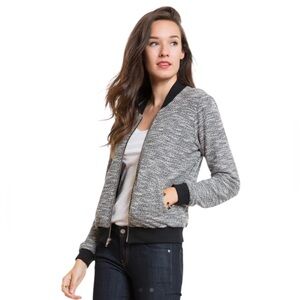 Marine Layer Women's Gray Black Marled Bomber Jacket